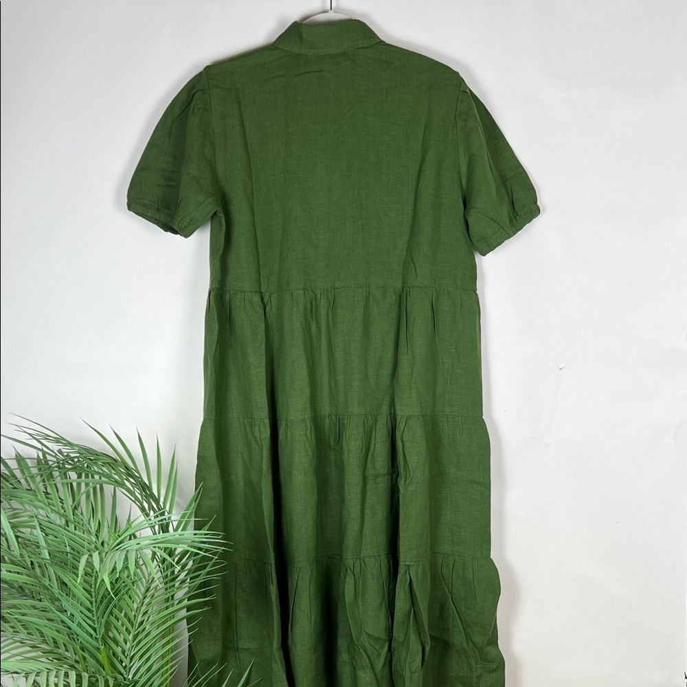 NWT Phoebe Tiered 100% Linen Dress Crown Linen Designs Arte Italica Green - Picture 6 of 12